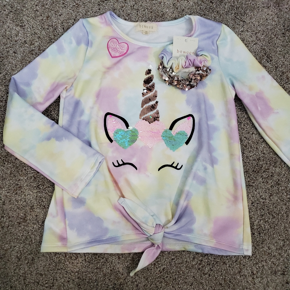 Btween Reversible Sequin Unicorn Top w/ Scrunchie
